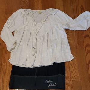 Boho Cream V-Neck Long Sleeve Top